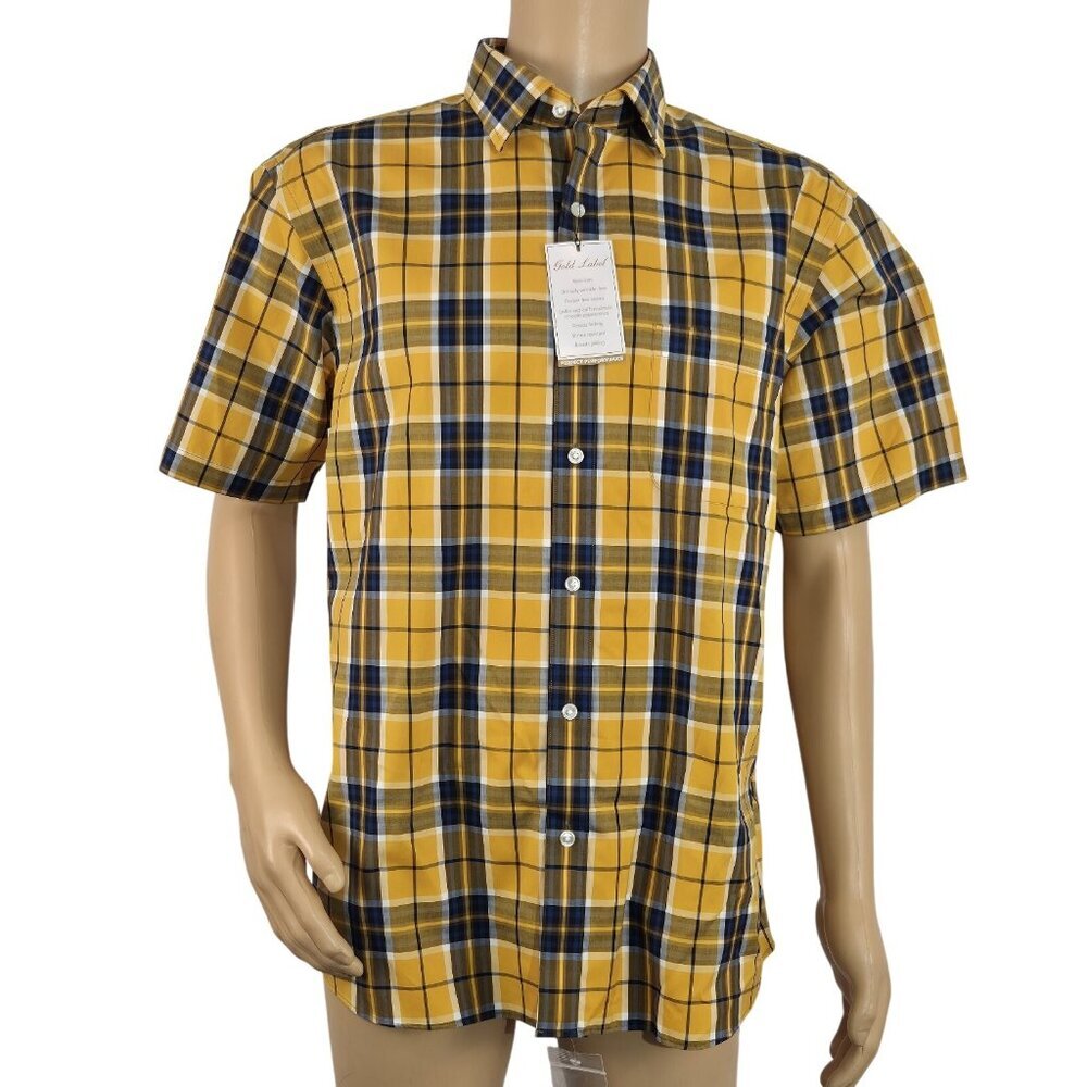 Roundtree & Yorke Gold Label Men's Shirt Size S Short Sleeve Yellow Plaid (56)